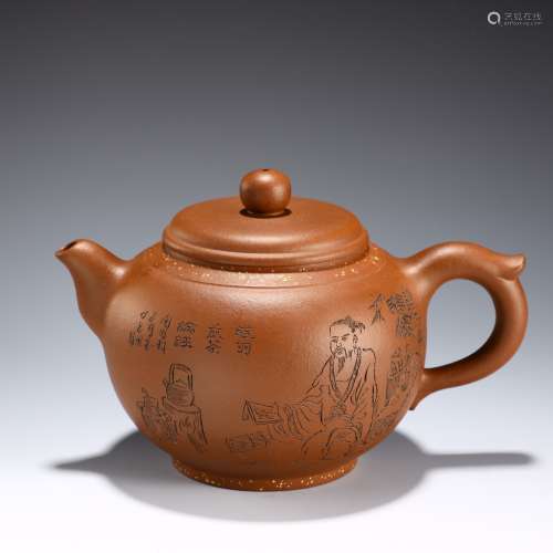 Shen Hansheng/stone feather/carved purple sand pot