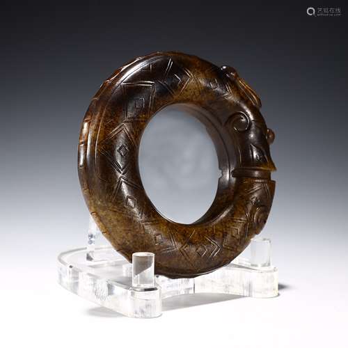 Ancient red dragon jade ring