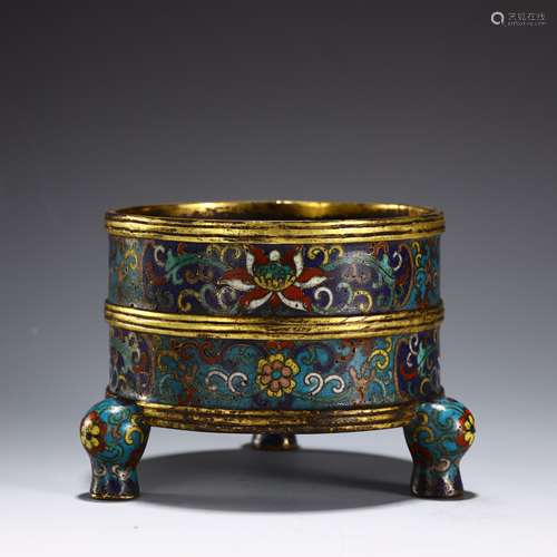 Cloisonne three-legged incense burner