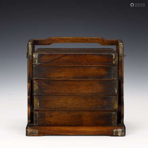 Qing Dynasty wooden four - layer carrying case