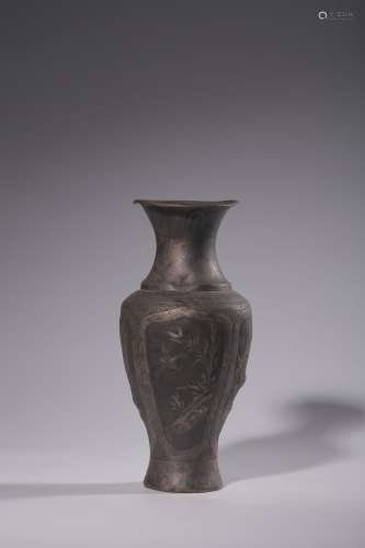 Tin engraved floral vase