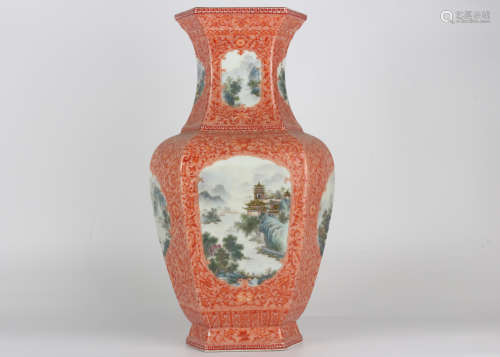 A QianLength famille-rose enamelled landscape vase