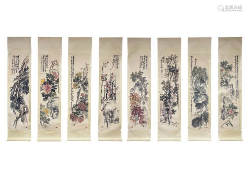 Wu Changshuo, Eight-panel scroll with flowers