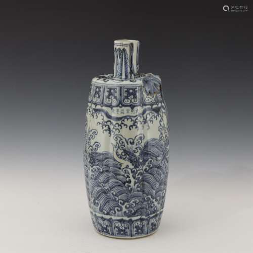 Ancient blue and white sea animal vase