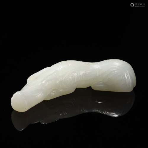 Ancient dragon - shaped white jade pendant