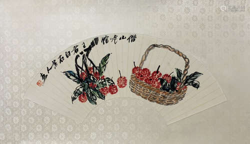 A Chinese Fruit Fun Painting, Qi Baishi Mark