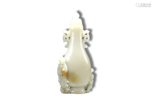 A Guanyi with Child Double Ear Jade Vase