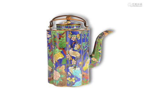 A Crane with Pinetree Pattern Bronze Cloisonne Tea Pot