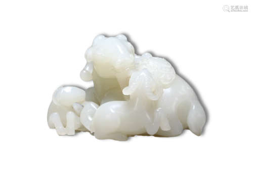 A Carved Three Goat Jade Figure Ornament