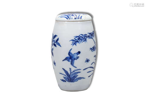 A Blue and White Bird with Flower Pattern Porcelain Jar