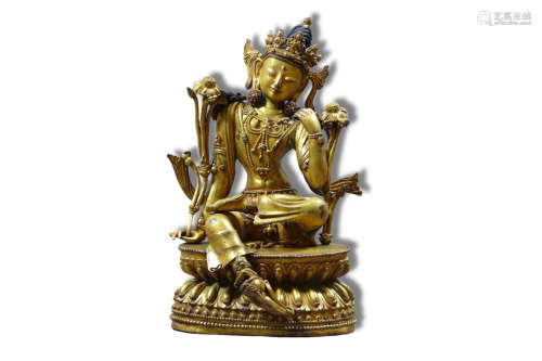 An Avalokitesvara Gilt Bronze Figure Statue