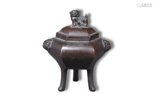 A Lions Double Ear Bronze Incense Burner