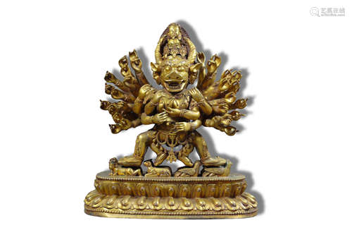 A Yamantaka Gilt Bronze Figure Statue