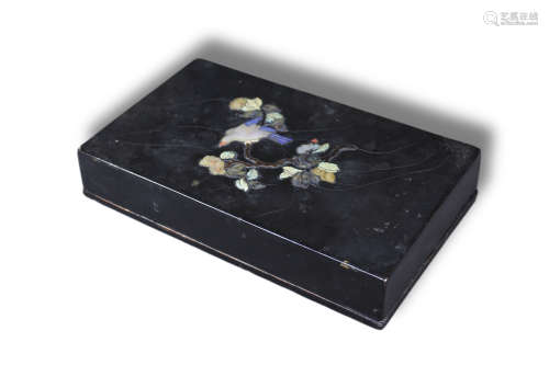 A Multi Stone Inlaid Bird with Flower Lacquerware Pattern