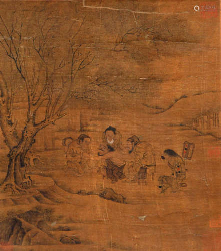 A Chinese Character Story with Landscape Silk Painting