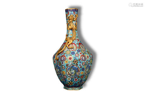 A Flower Pattern with Dragon Bronze Cloisonne Vase