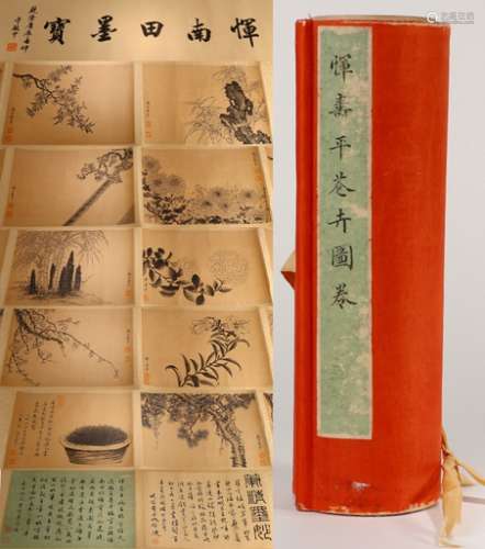 Chinese Flower Hand Roll Painting, Yun Shouping Mark