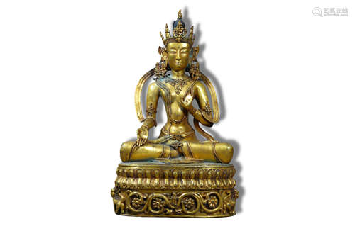 A Shakyamuni Buddha Gilt Bronze Figure Statue