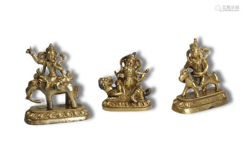 A Group of Three Gilt Bronze Figure Statue