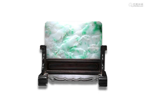 A Carved Landscape Jadeite Table Plaque