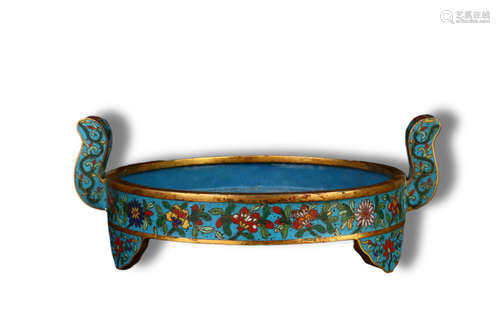 A Flower Pattern Three Foot Cloisonne Washer