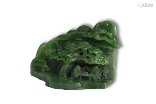 A Character and Landscape Green Jade Figure Ornament