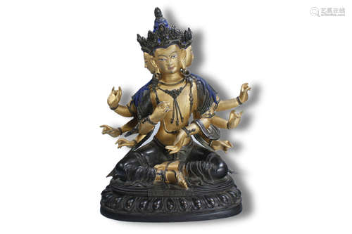 A Four Face Eight Armed Gilt Buddha Figure Statue