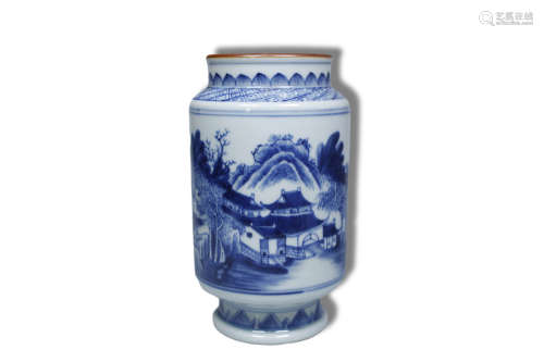 A Blue and White Landscape Pattern Porcelain Vase