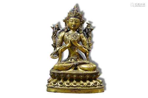 A Maitreya Bodhisattva Gilt  Bronze Figure Statue