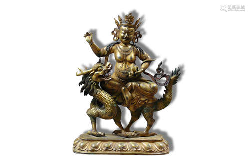 A White Jambhala Buddha Gilt Bronze Figure Statue