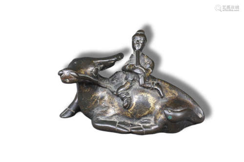 A Child with Ox Gilt Bronze Figure Ornament