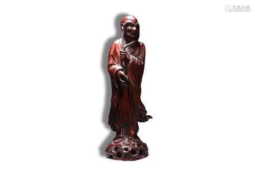 A Carved Lohan Rosewood Figure Statue