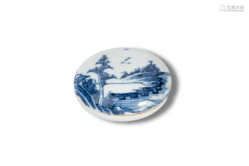 A Blue and White Landscape Pattern Porcelain Ink Pad