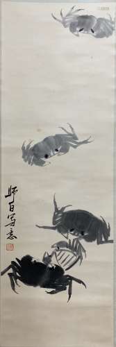 A Chinese Crab Painting, Lou Shibai Mark