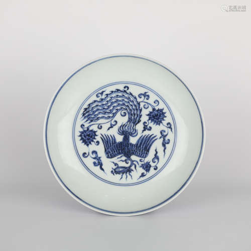 18th,Blue and white phoenix pattern plate