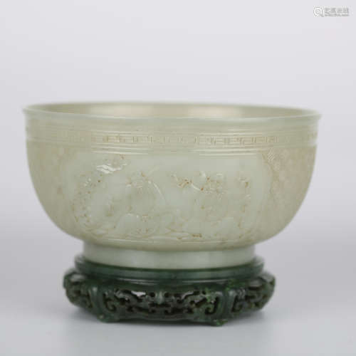 19th,China Hotan Jade big Bowl