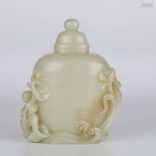 Hetian jade boy and lotus flower vase