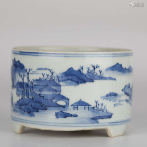 17th,Blue and white landscape character piano stove
