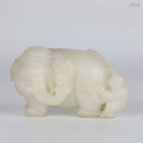 China Hotan White Jade Elephant