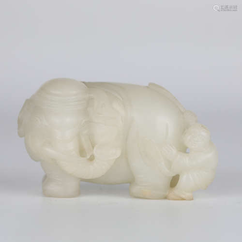 China Hotan White Jade Elephant