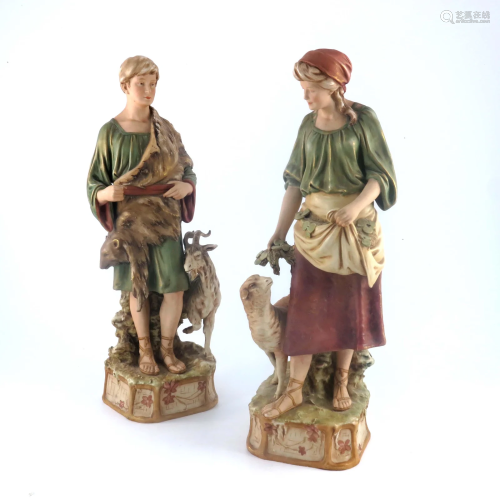 Royal Dux, pair of goatherds, male and f