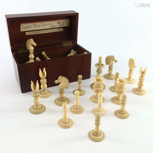 A 19th Century Calvert ivory chess set,