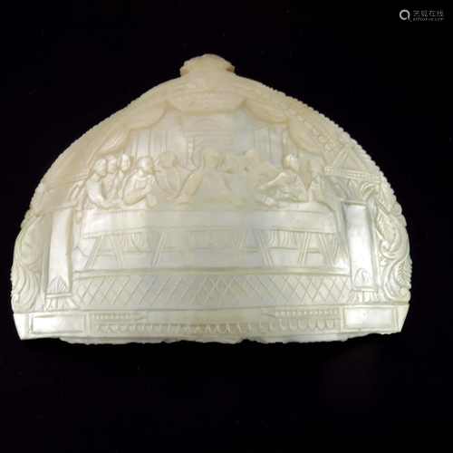 A carved mother of pearl shell plaque, J