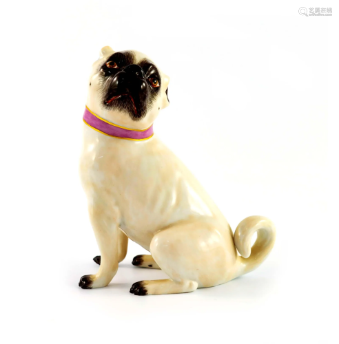A 20th Century Meissen pug dog, modelled