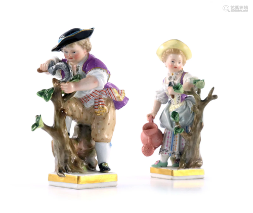 A pair of Meissen figures of gardeners,