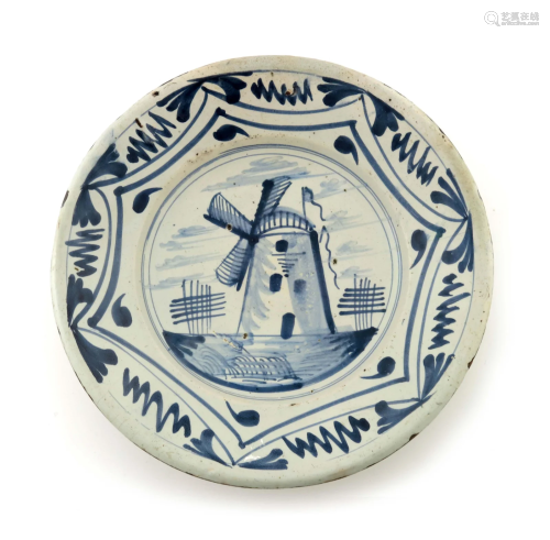 Delft charger, painted with windmill, sw