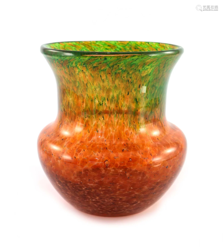 Ysart, a Monart type glass vase, squat s