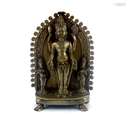 An Indian cast brass figure of a four ar