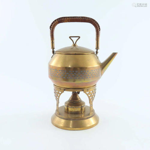 WMF, a Jugendstil brass kettle on stand,