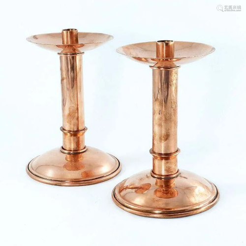 A pair of large Jugendstil copper candle